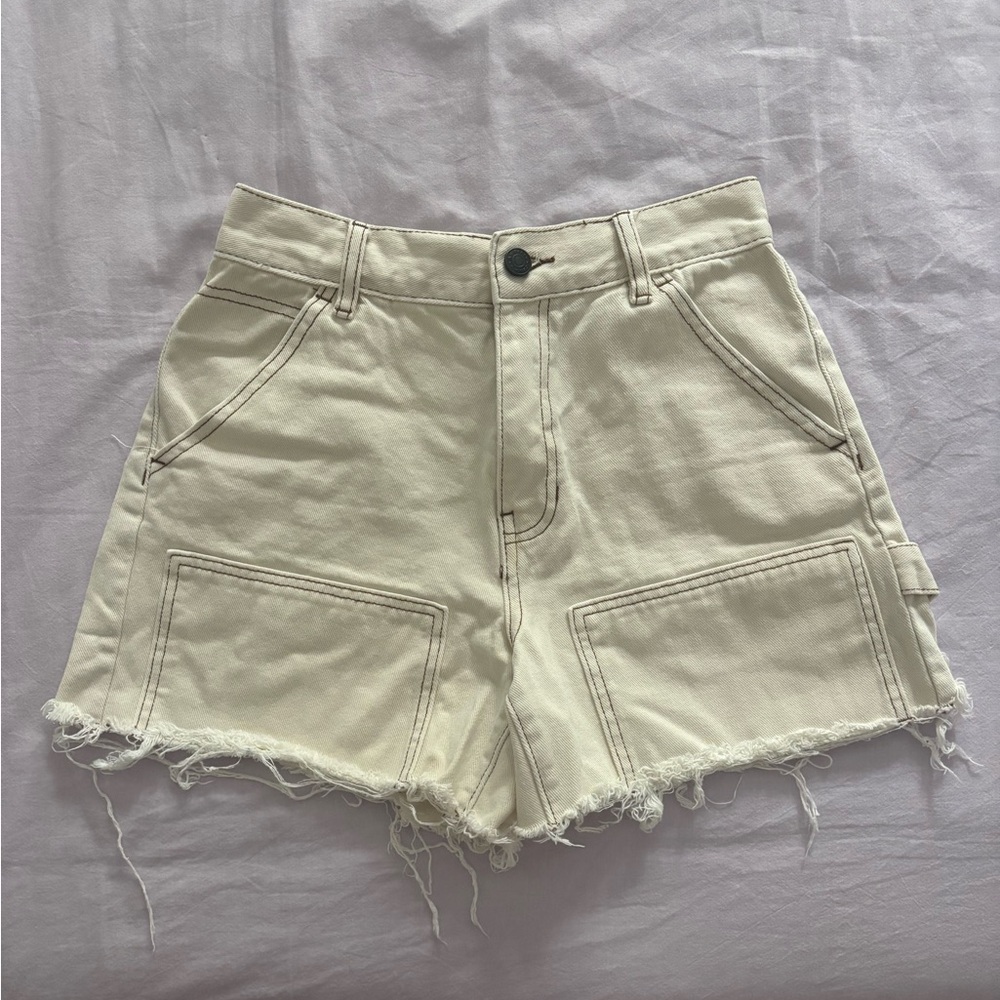PacSun Cream High Rise Frayed Hem Carpenter Shorts